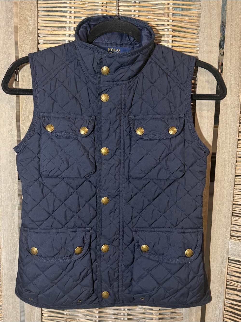 Polo by Ralph Lauren Navy Quilted Vest with Gold Buttons
